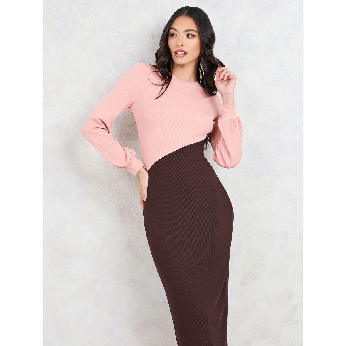فستان ميدي ضيق بنمط كتل الالوان-women-clothing-dresses-image-2