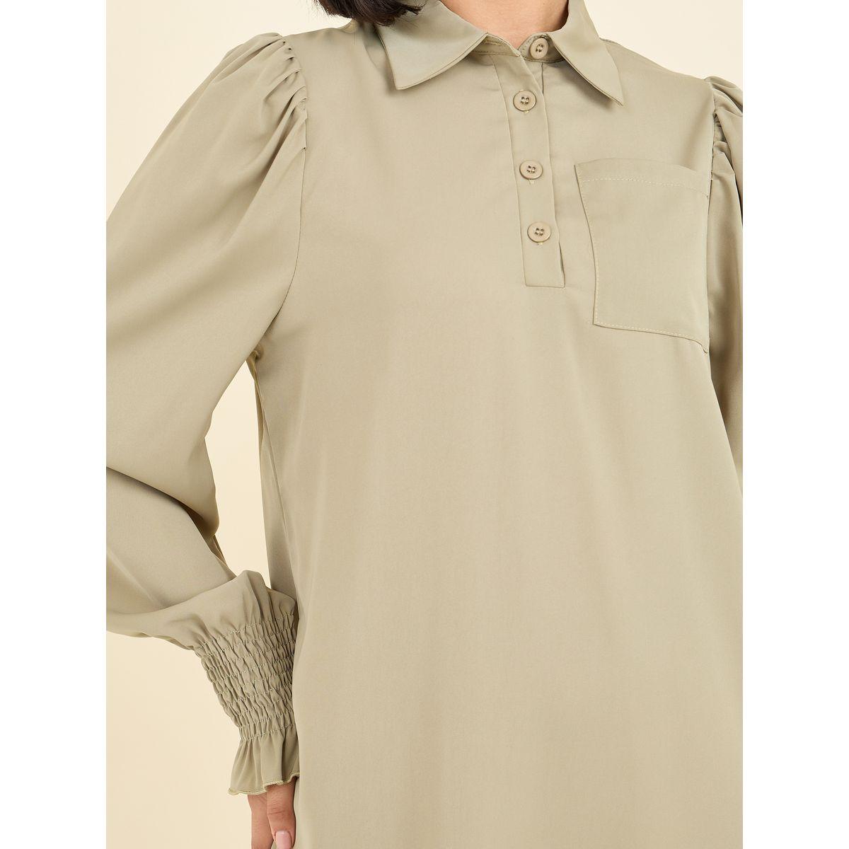 فستان ميدي منسوج بتفاصيل جيب وازرار-women-clothing-dresses-image-3