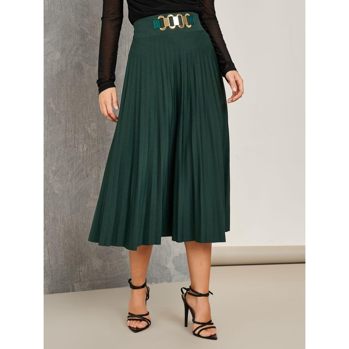 Styli Pleated Midi Skirt with Chain Link Accent-women-clothing-bottoms-skirts-image-2