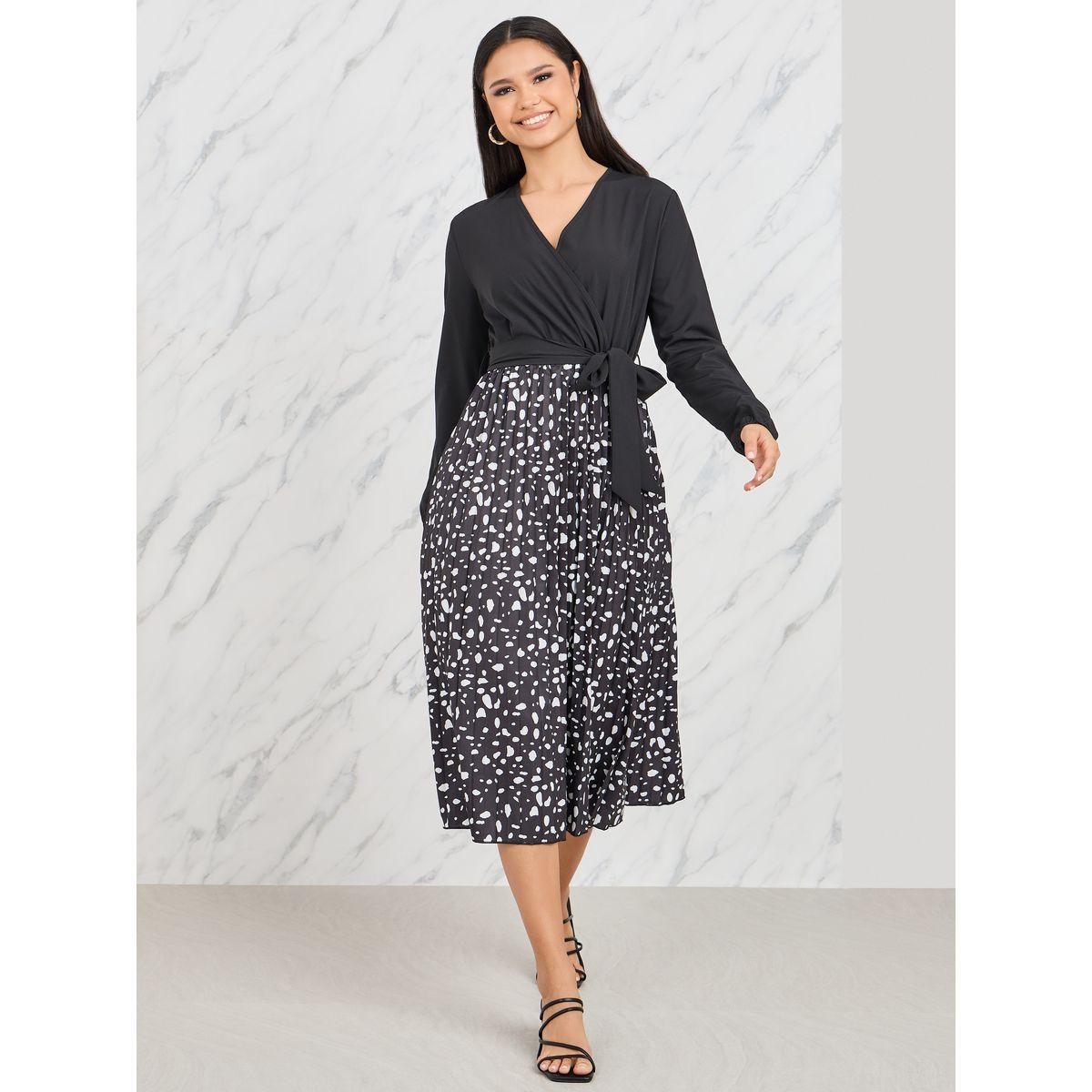 فستان ميدي بكسرات وحزام خصر-women-clothing-dresses-image-1