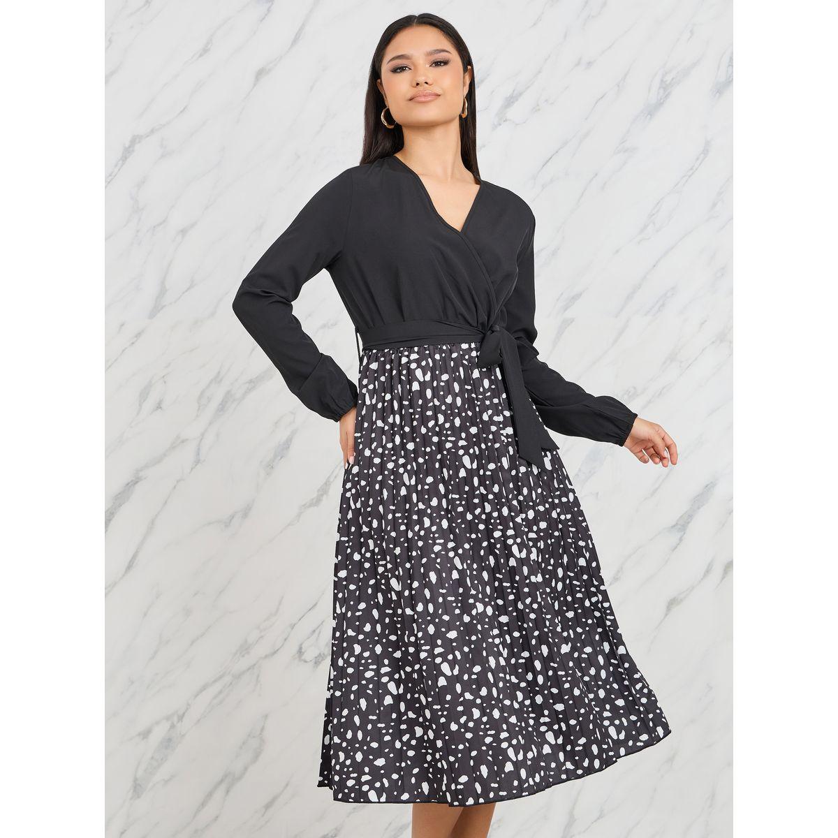 Styli Pleated A-Line Midi Dress with Tie Belt-women-clothing-dresses-image-2