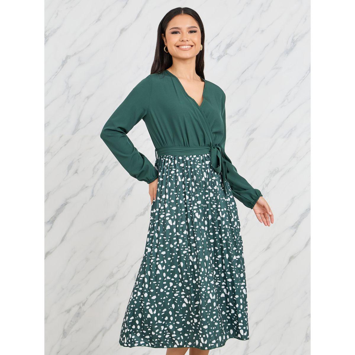 فستان ميدي بكسرات وحزام خصر-women-clothing-dresses-image-2
