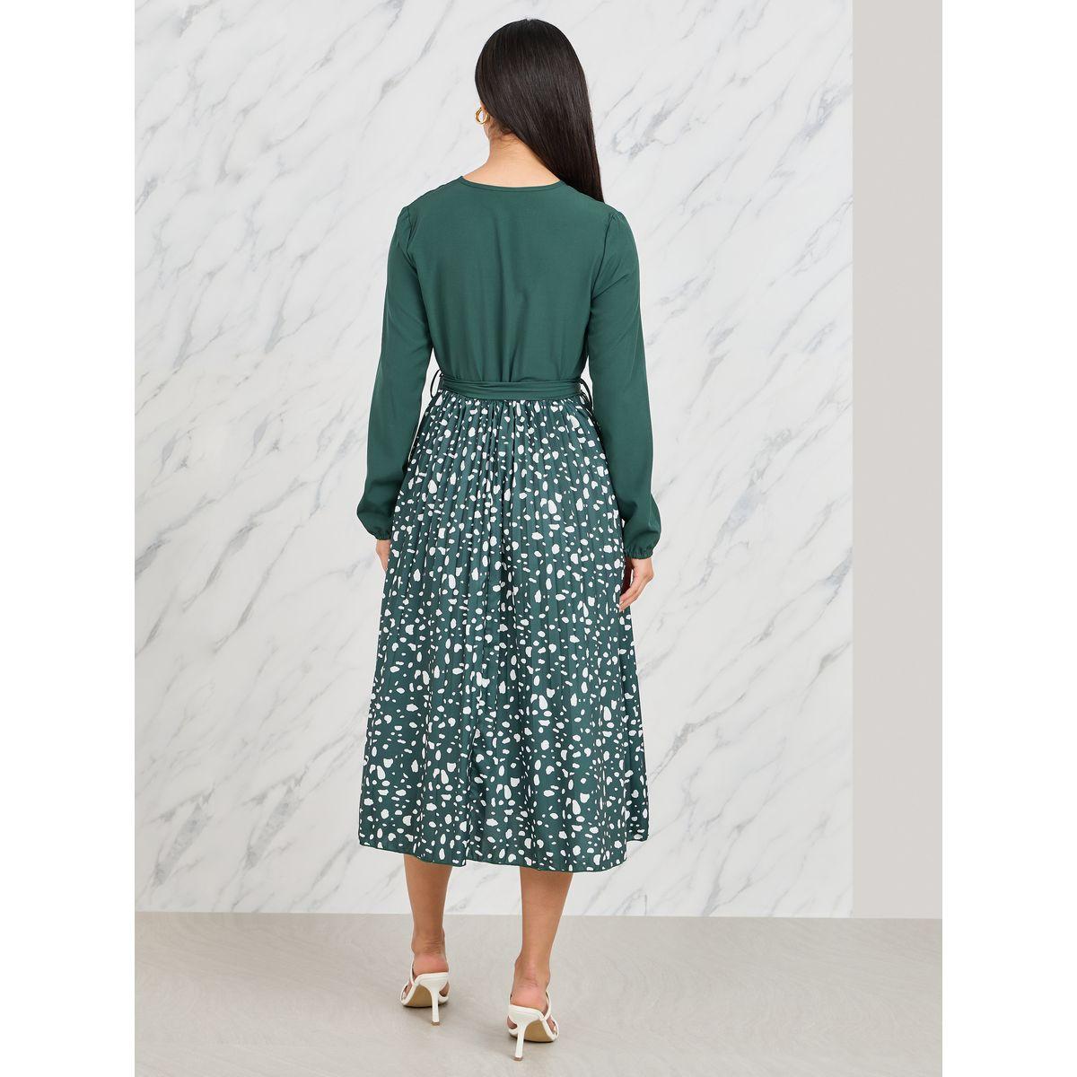 فستان ميدي بكسرات وحزام خصر-women-clothing-dresses-image-4