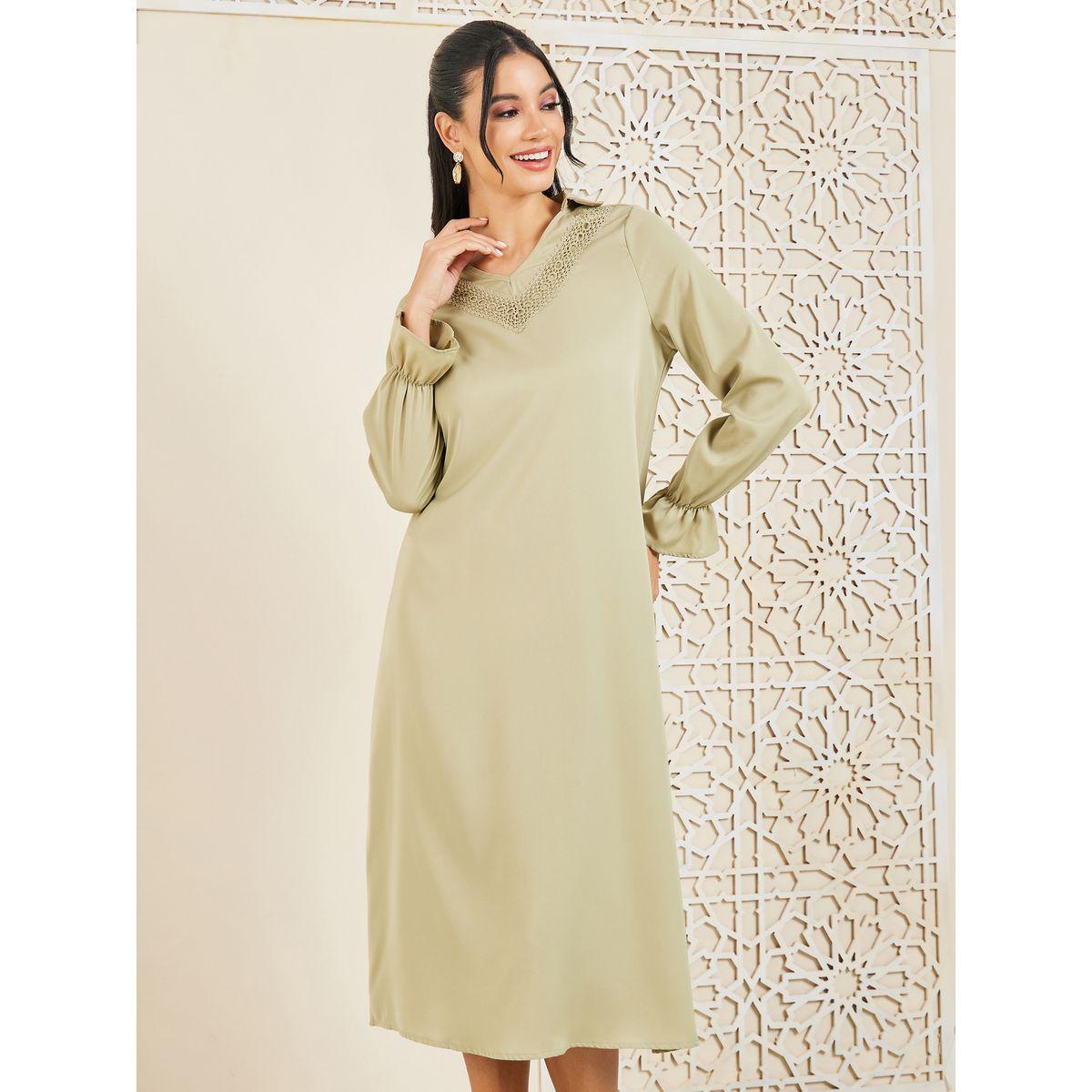 Styli Lace Detail Collared Shift Midi Dress-women-clothing-dresses-image-2