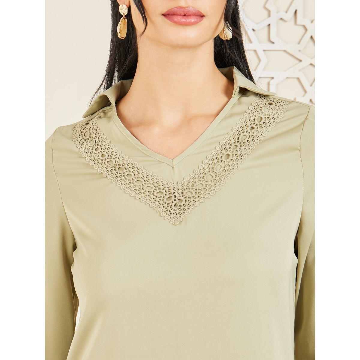 Styli Lace Detail Collared Shift Midi Dress-women-clothing-dresses-image-3