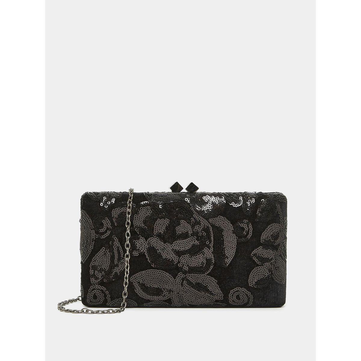 Styli Sequin Floral Clutch Bag with Chain Strap-women-bagsandwallets-handbags-image-1