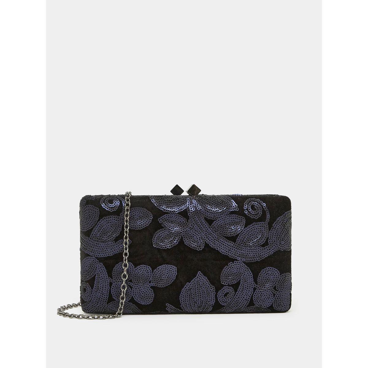 Styli Sequin Floral Clutch Bag with Chain Strap-women-bagsandwallets-handbags-image-1