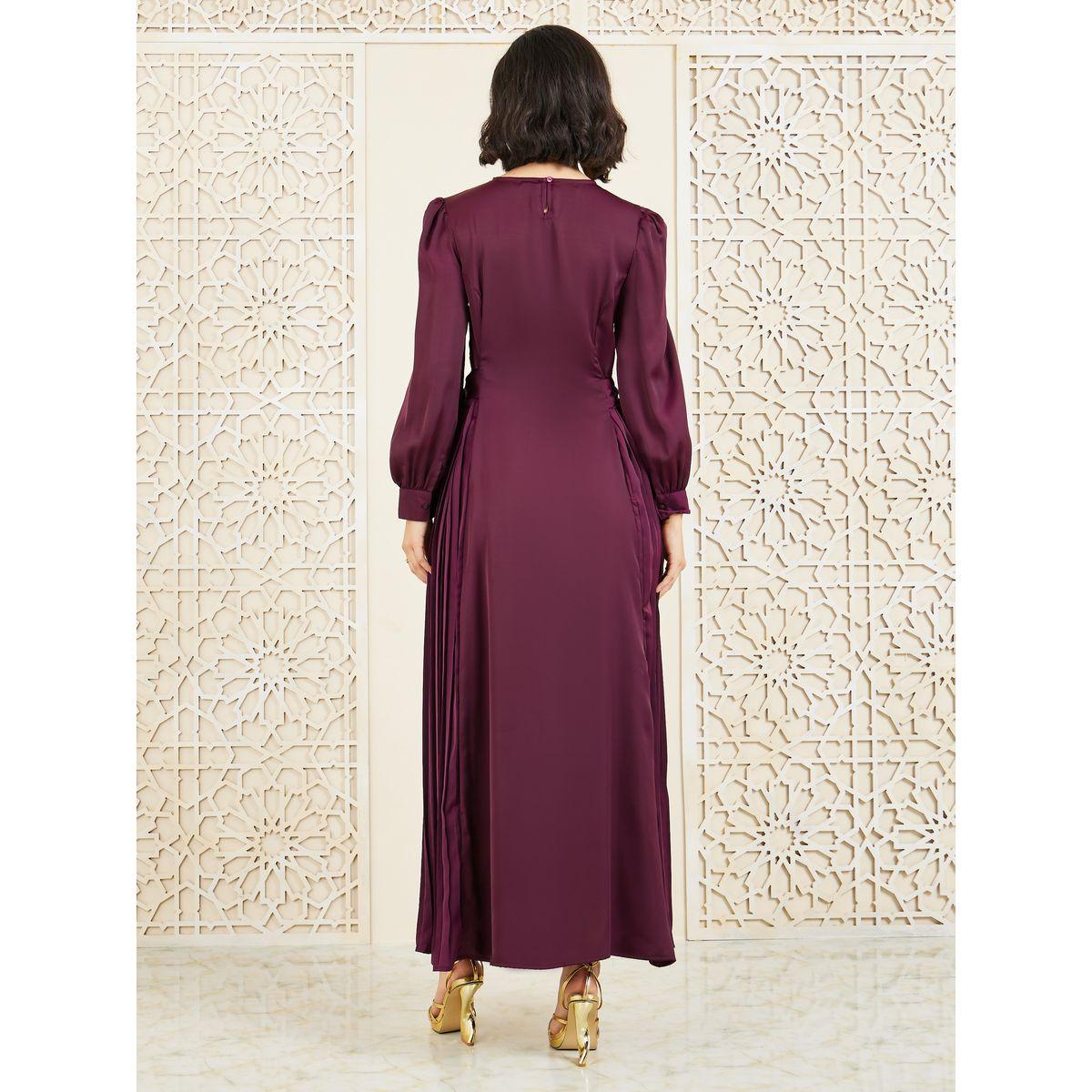 Styli Pleat Detail Side Buckle Tie Maxi Dress-women-clothing-dresses-image-4