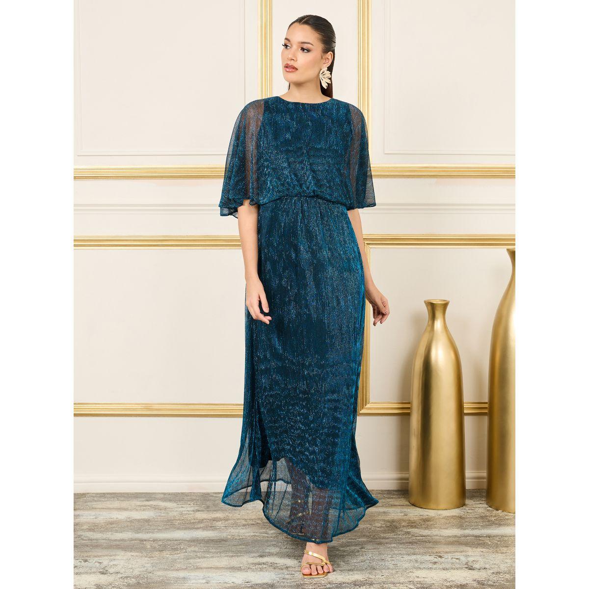 Styli Plisse Lurex Chain Accent Waist A-Line Maxi Dress-women-clothing-dresses-image-3