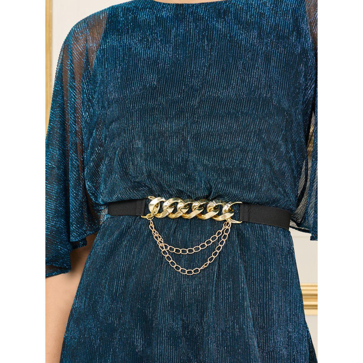 Styli Plisse Lurex Chain Accent Waist A-Line Maxi Dress-women-clothing-dresses-image-4
