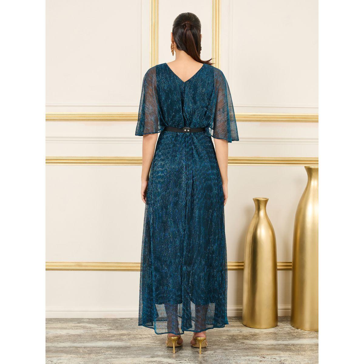 Styli Plisse Lurex Chain Accent Waist A-Line Maxi Dress-women-clothing-dresses-image-5