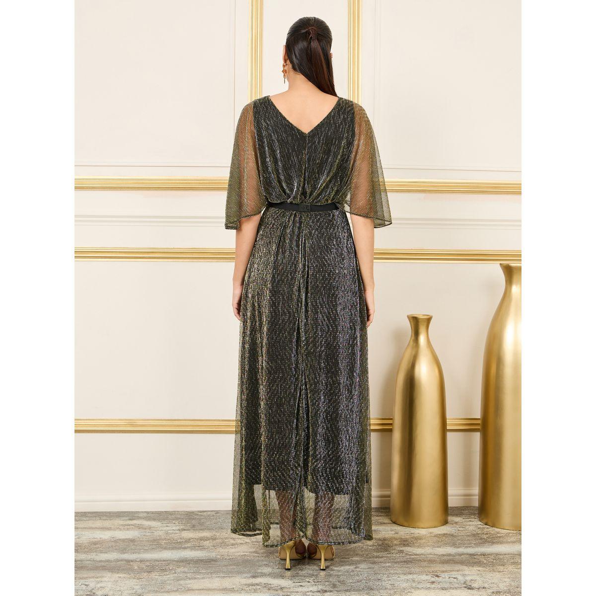 فستان طويل بليسيه وتفاصيل حلية معدن-women-clothing-dresses-image-5