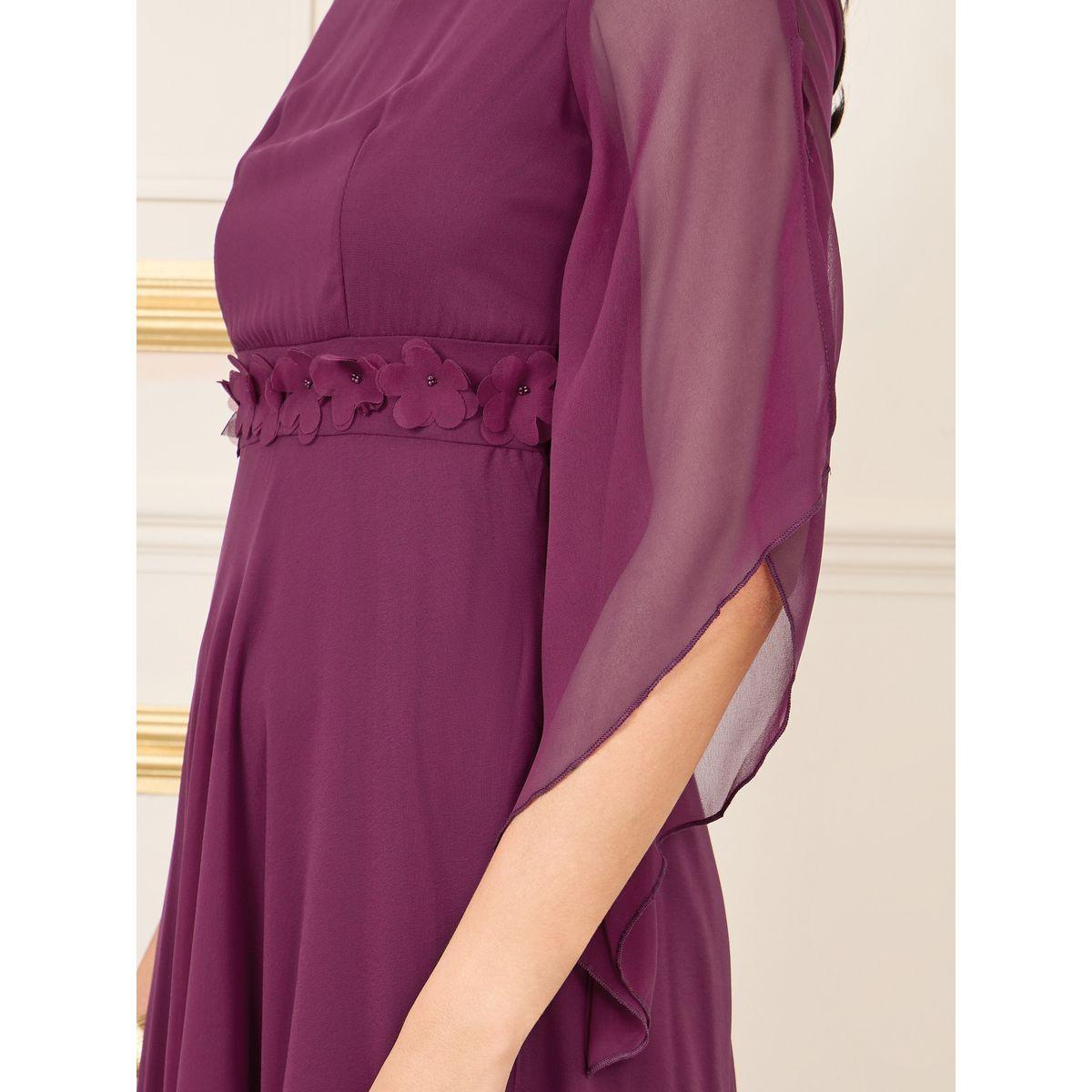 Styli Floral Applique Mesh Slit Sleeves A-Line Maxi Dress-women-clothing-dresses-image-3