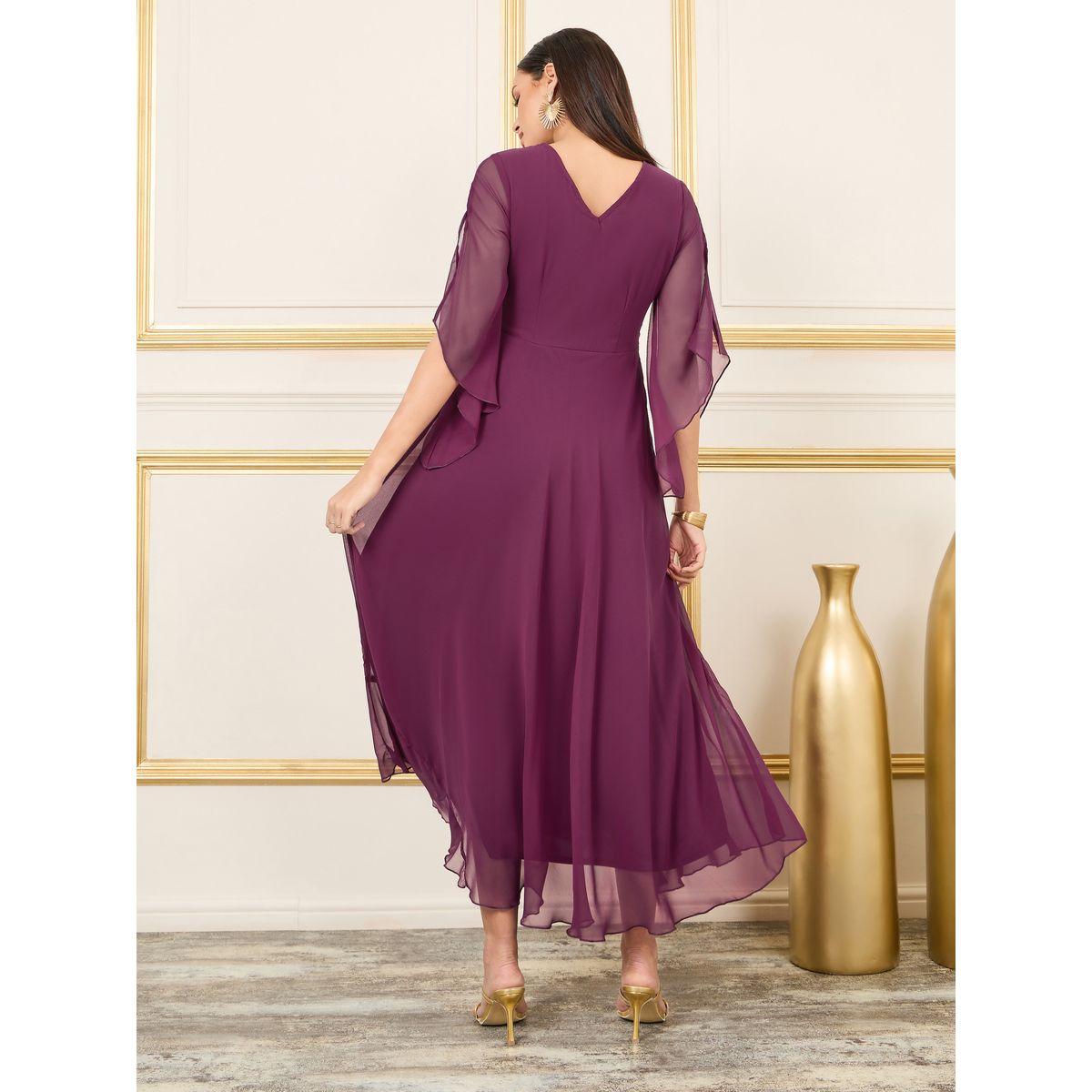 Styli Floral Applique Mesh Slit Sleeves A-Line Maxi Dress-women-clothing-dresses-image-4