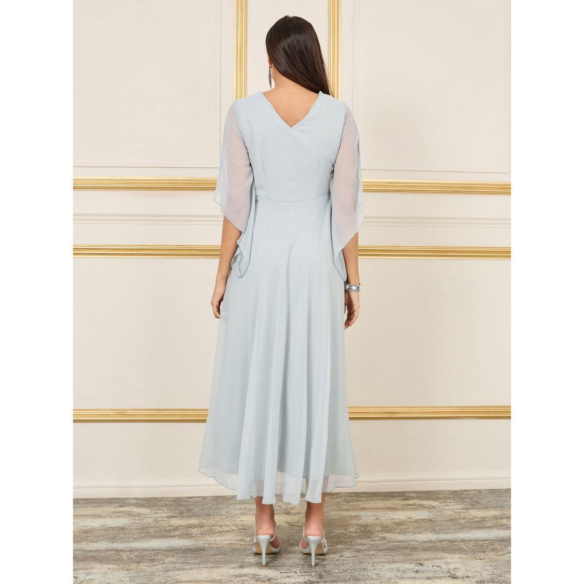 فستان طويل مزين بزهور مع اكمام بشق-women-clothing-dresses-image-4