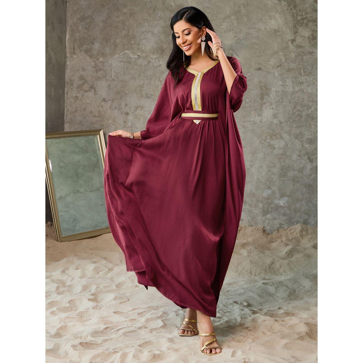جلابية بتفاصيل دانتيل مع حزام واكمام وطواطية-women-arabicclothing-jalabiyas-image-1