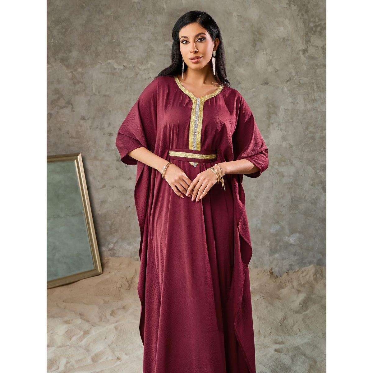 جلابية بتفاصيل دانتيل مع حزام واكمام وطواطية-women-arabicclothing-jalabiyas-image-2