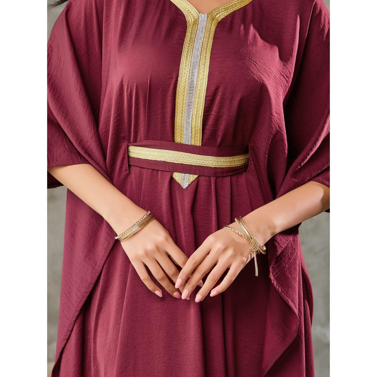 جلابية بتفاصيل دانتيل مع حزام واكمام وطواطية-women-arabicclothing-jalabiyas-image-3