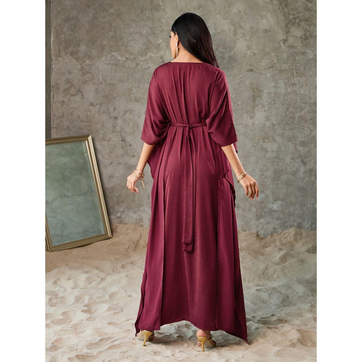 Styli Lace Detail Batwing Sleeves Belted Jalabiya-women-arabicclothing-jalabiyas-image-4