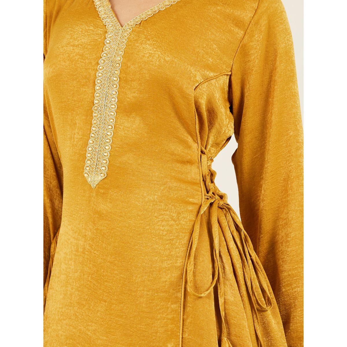 Styli Satin Embroidered Lace Detail Side Tie Up Jalabiya-women-arabicclothing-jalabiyas-image-3