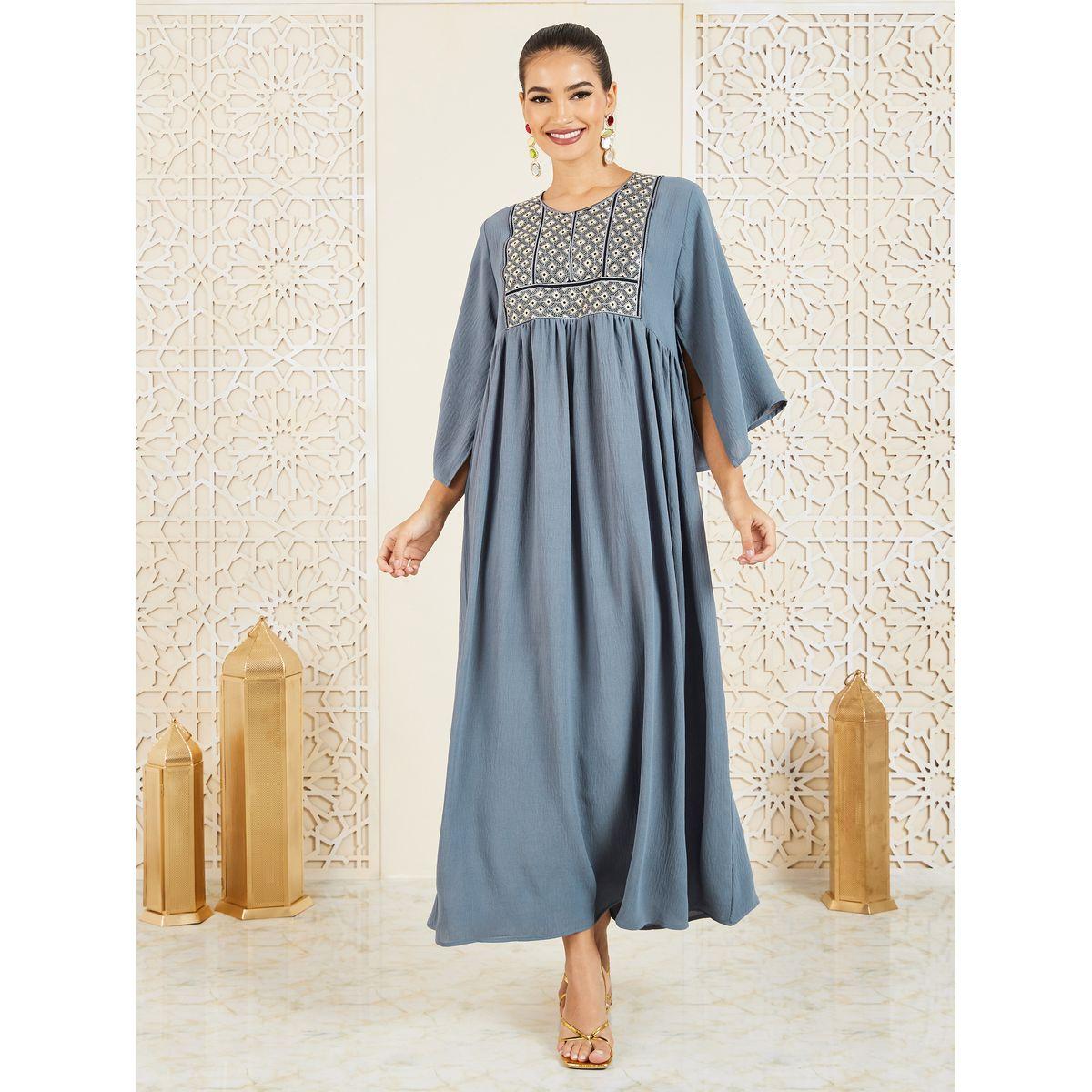 Styli Embroidered Cape Sleeves Jalabiya-women-arabicclothing-jalabiyas-image-1