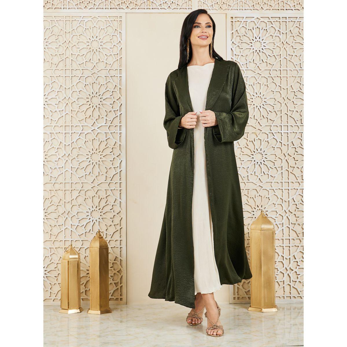Styli Lapel Collar Abaya in Hammered Satin-women-arabicclothing-abayas-image-1