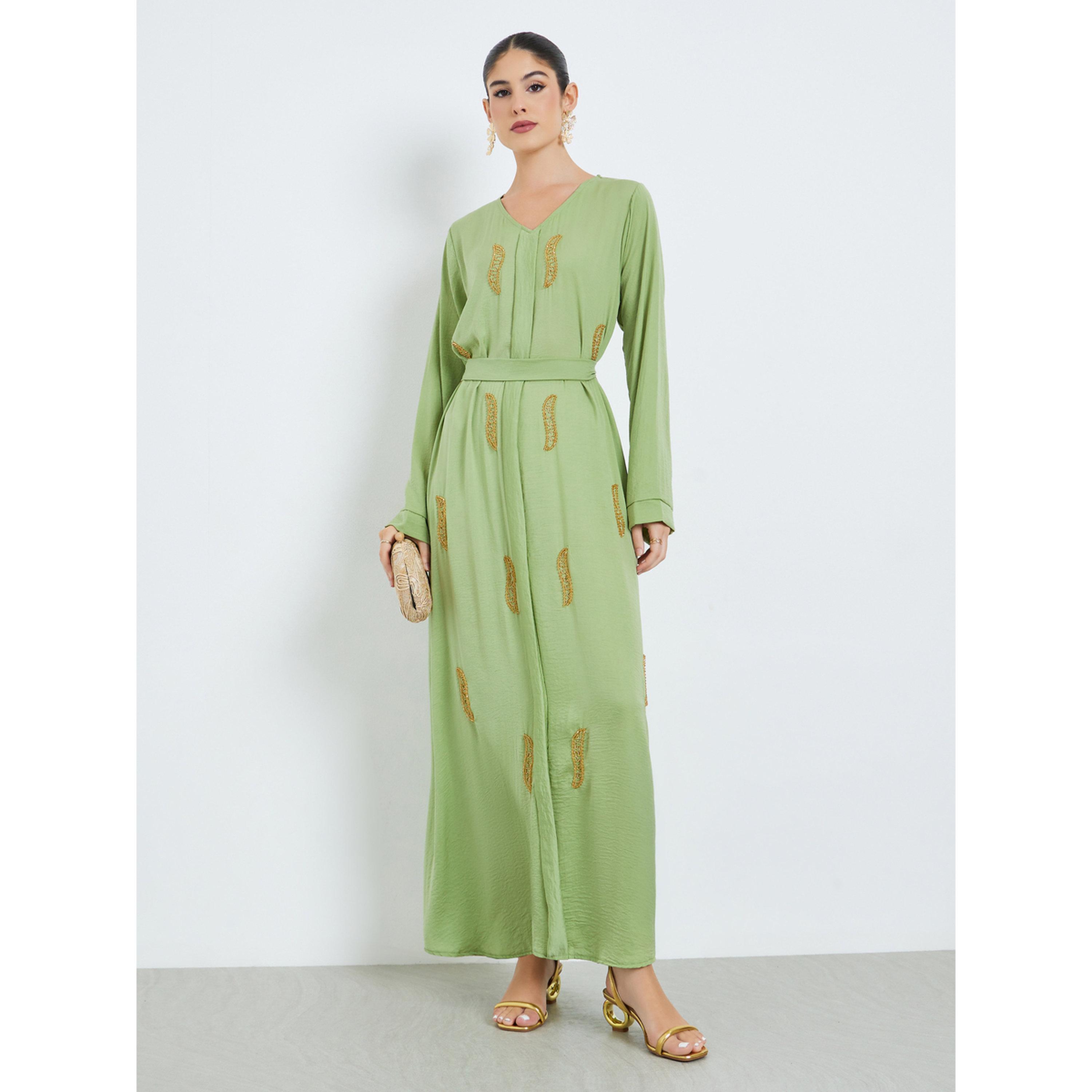 جلابية مزينة بالخرز مع حزام خصر-women-arabicclothing-jalabiyas-image-1