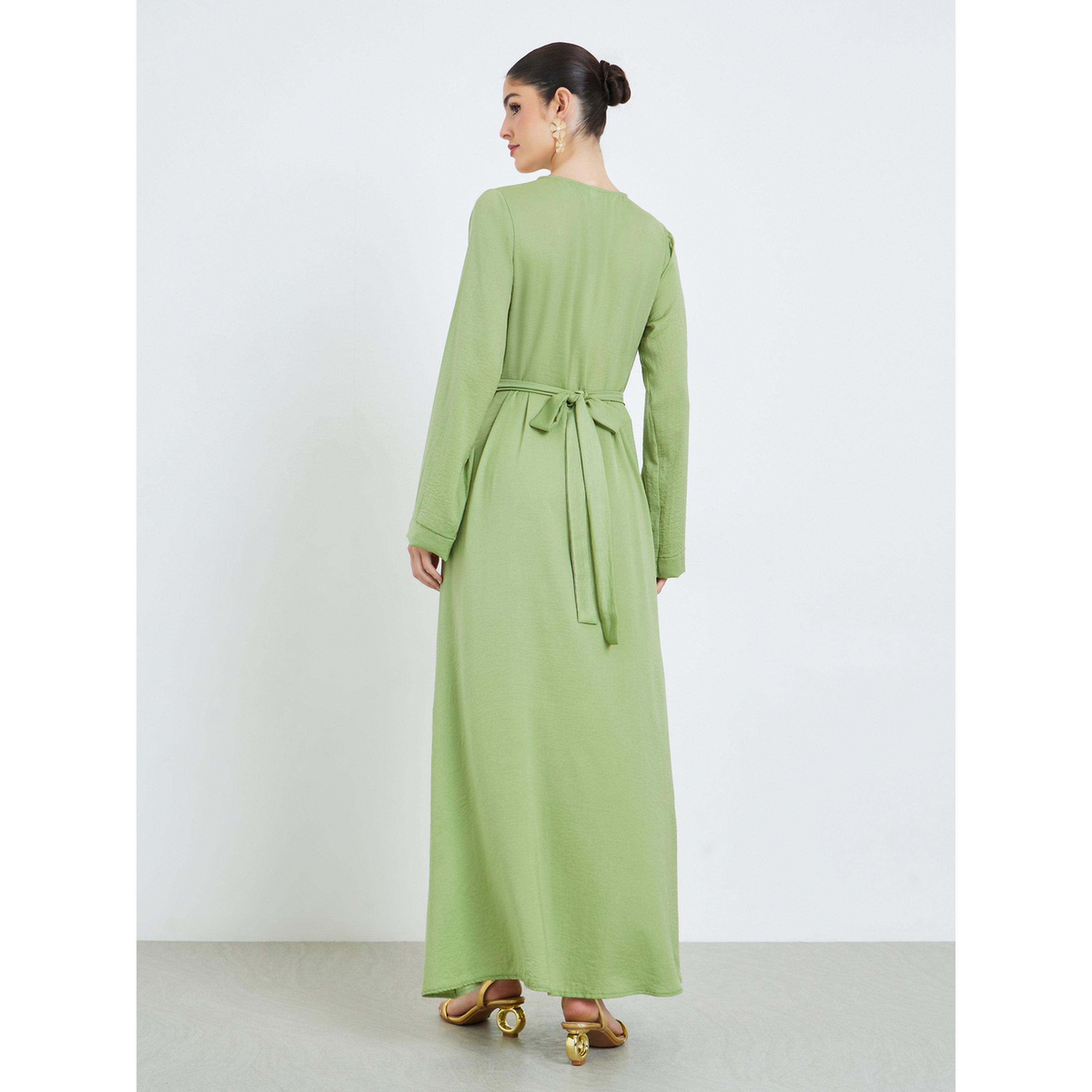 Styli Green Beaded Panel Jalabiya with Tie-Belt-women-arabicclothing-jalabiyas-image-4