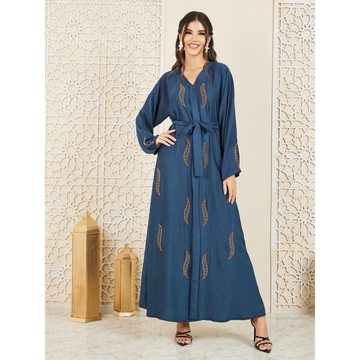 Styli Embellished Self Tie Up Jalabiya-women-arabicclothing-jalabiyas-image-1