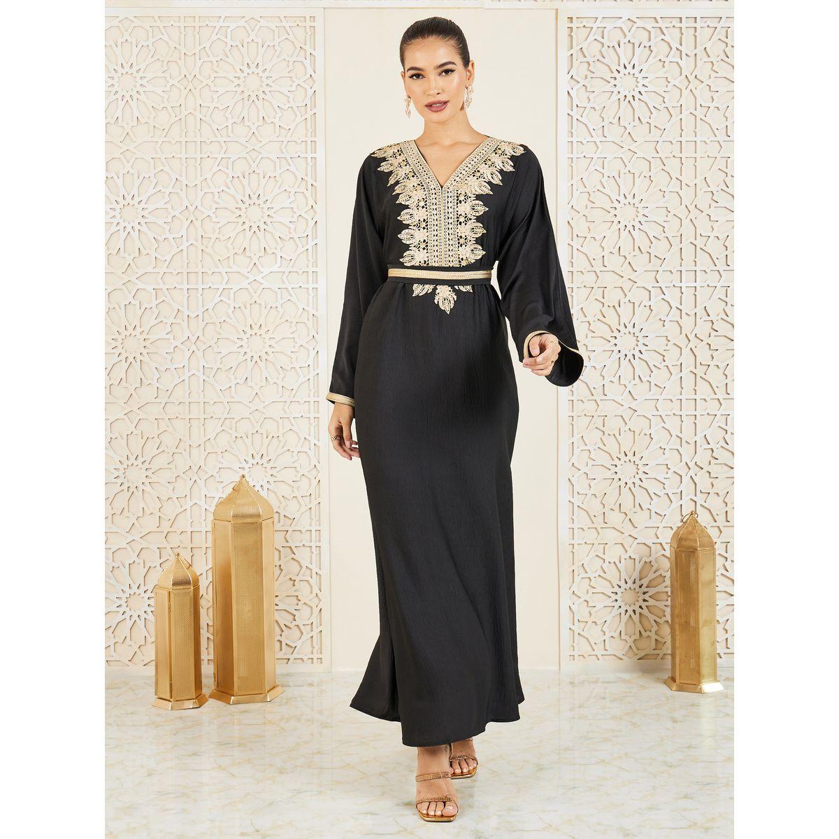 Styli Embroidered Lace Belted Jalabiya-women-arabicclothing-jalabiyas-image-1