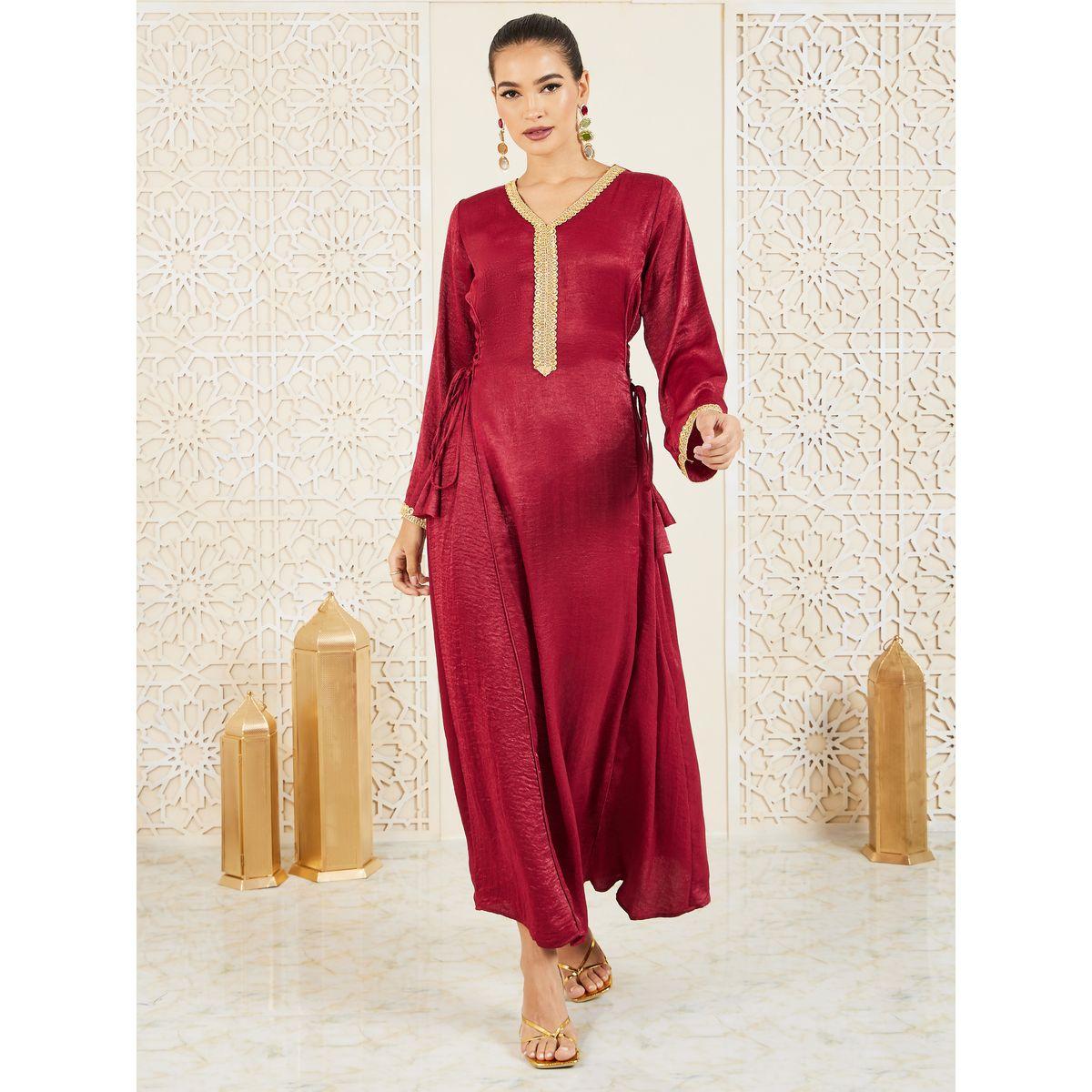 جلابية ساتان مُطرّزة بدانتيل مع أربطة-women-arabicclothing-jalabiyas-image-1