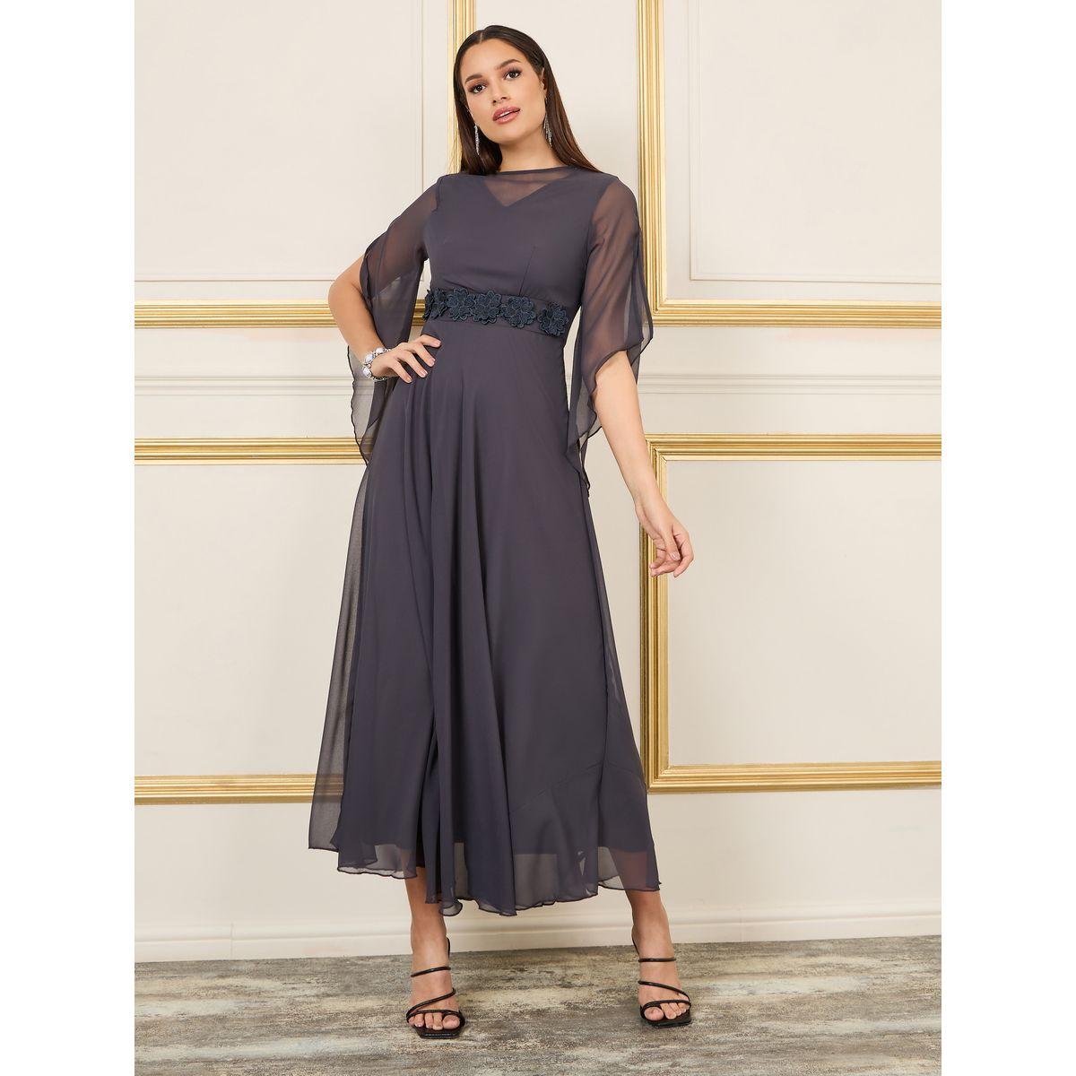فستان طويل مزين بزهور مع تفاصيل شبكية-women-clothing-dresses-image-1
