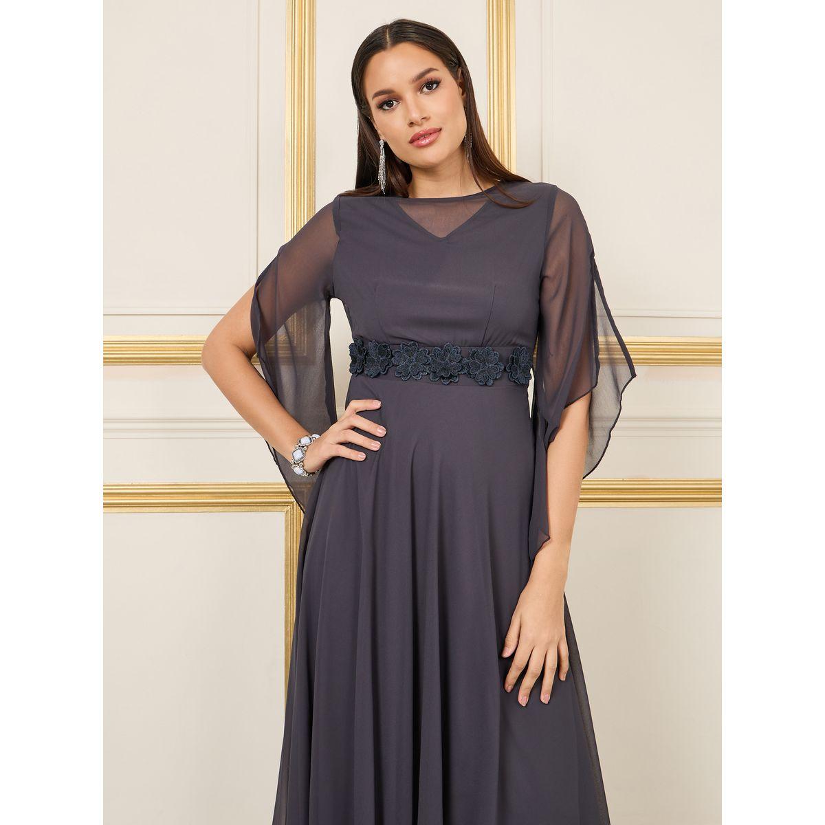 فستان طويل مزين بزهور مع تفاصيل شبكية-women-clothing-dresses-image-2
