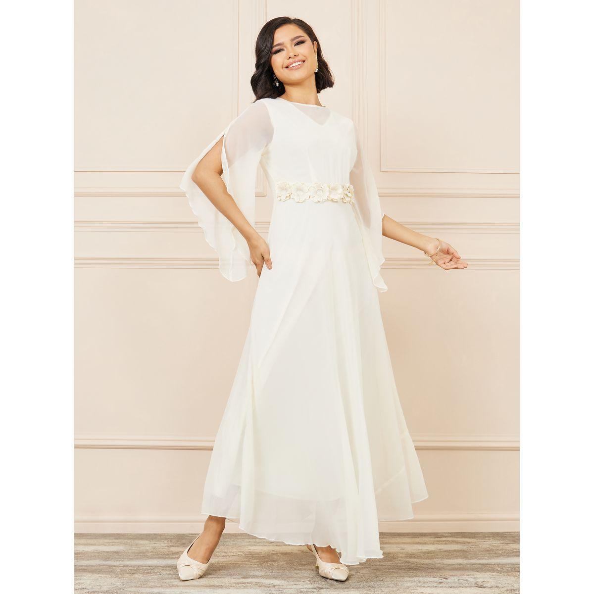 فستان طويل مزين بزهور مع تفاصيل شفافة-women-clothing-dresses-image-1