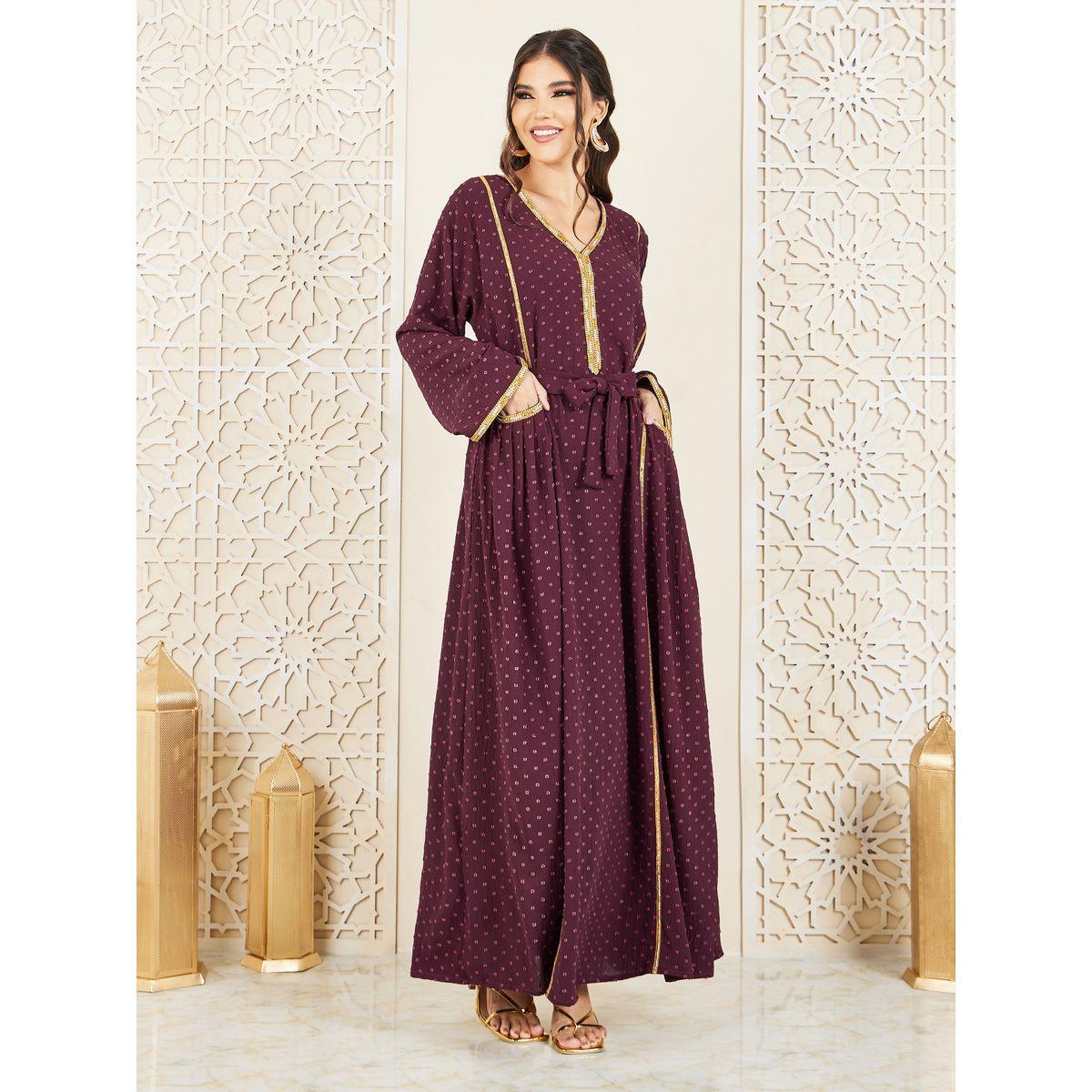 Styli Dobby Embroidered Pocket Detail Jalabiya-women-arabicclothing-jalabiyas-image-1