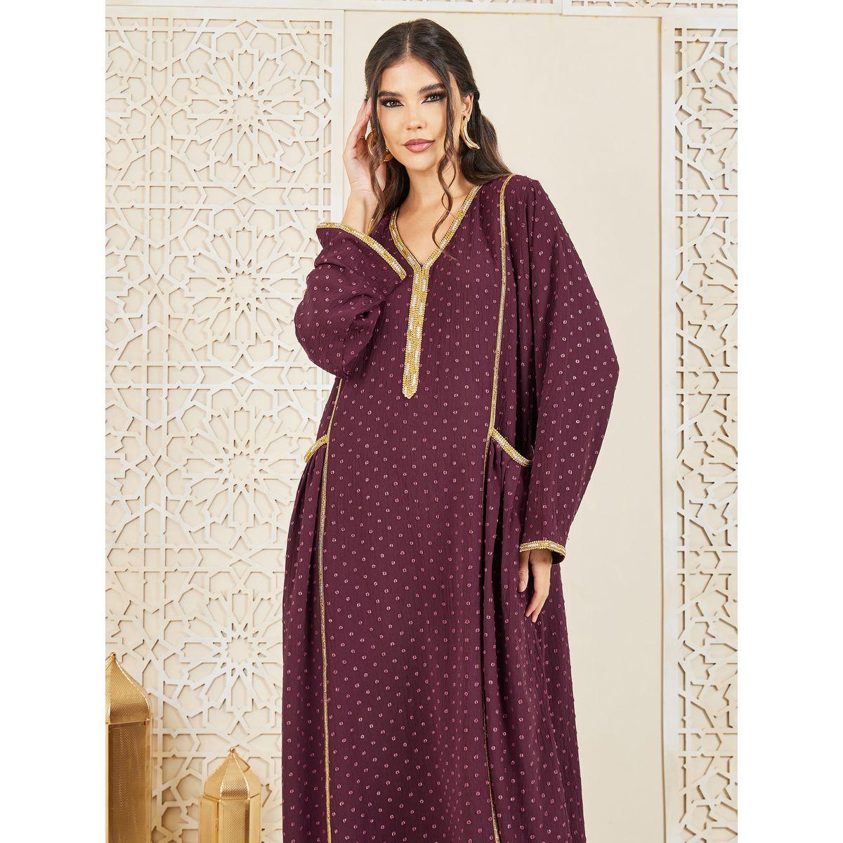 Styli Dobby Embroidered Pocket Detail Jalabiya-women-arabicclothing-jalabiyas-image-3