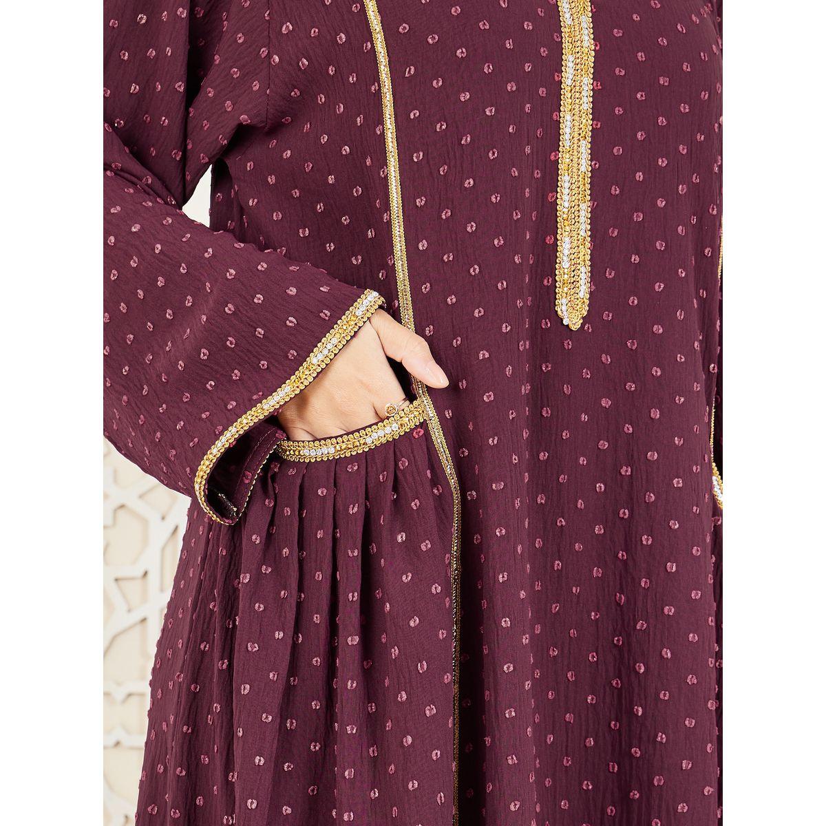 Styli Dobby Embroidered Pocket Detail Jalabiya-women-arabicclothing-jalabiyas-image-4