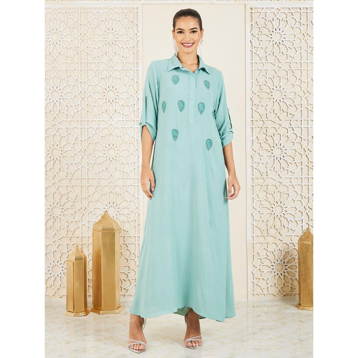 Styli Hand Embroidered Collared Jalabiya with sleeve details-women-arabicclothing-jalabiyas-image-1