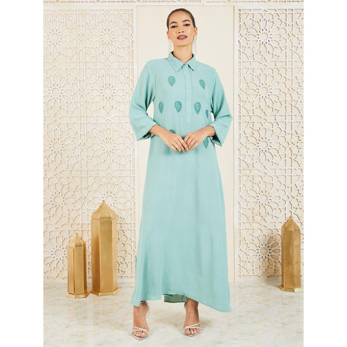 Styli Hand Embroidered Collared Jalabiya with sleeve details-women-arabicclothing-jalabiyas-image-2