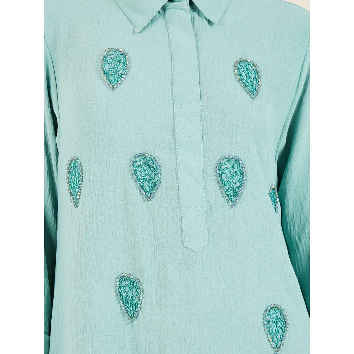 Styli Hand Embroidered Collared Jalabiya with sleeve details-women-arabicclothing-jalabiyas-image-5