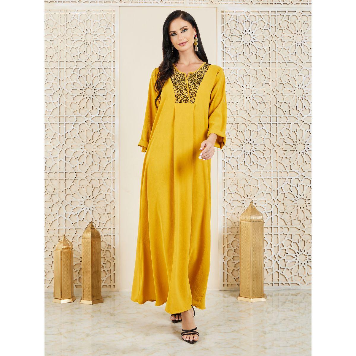 Styli Hand Embroidered Neckline Roll Up Sleeves Jalabiya-women-arabicclothing-jalabiyas-image-1