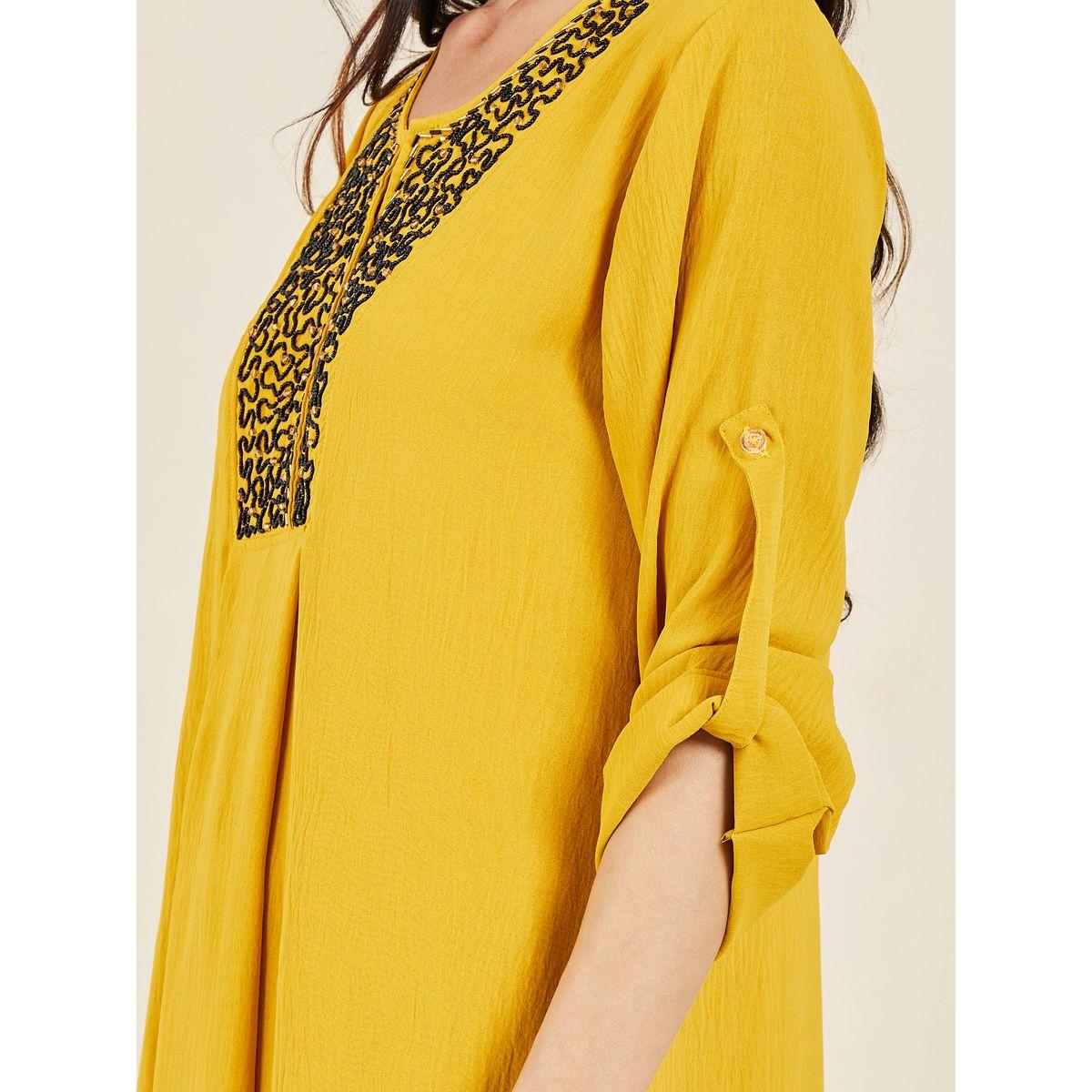 Styli Hand Embroidered Neckline Roll Up Sleeves Jalabiya-women-arabicclothing-jalabiyas-image-3