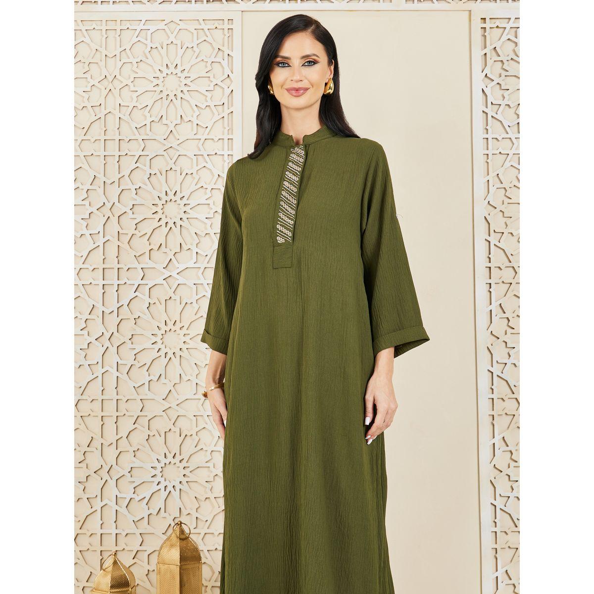 عباية مزينة بالخرز مع اكمام مطوية-women-arabicclothing-jalabiyas-image-2
