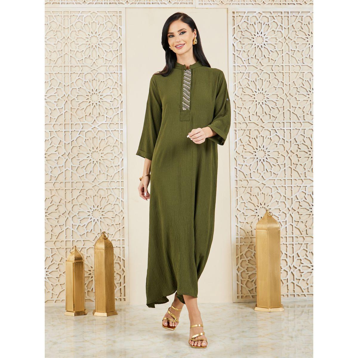 عباية مزينة بالخرز مع اكمام مطوية-women-arabicclothing-jalabiyas-image-3