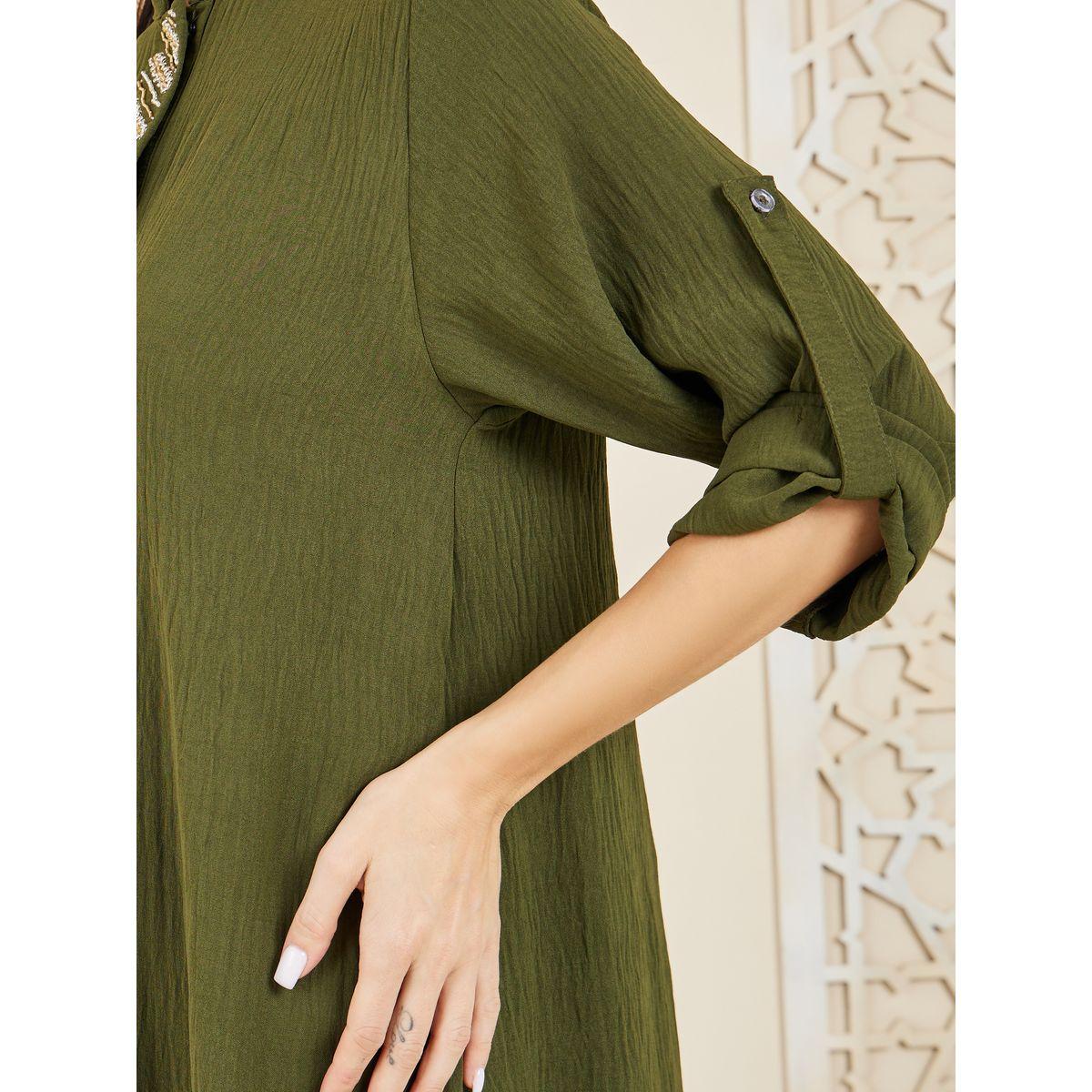 Styli Hand Embroidered Placket Roll Up Sleeves Jalabiya-women-arabicclothing-jalabiyas-image-5