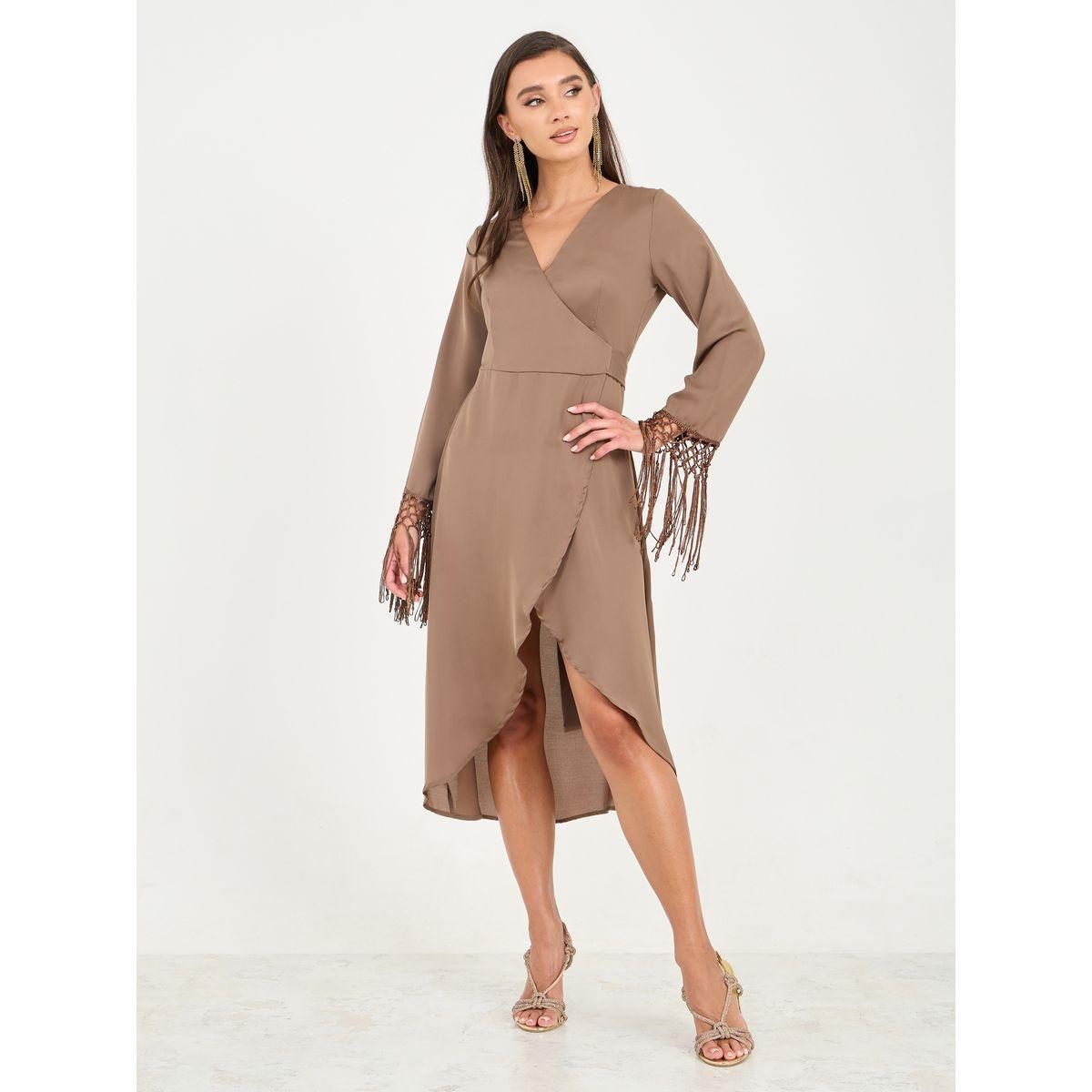 Styli Tassel Trim Sleeves Asymmetric Hem Wrap Midi Dress-women-clothing-dresses-image-1