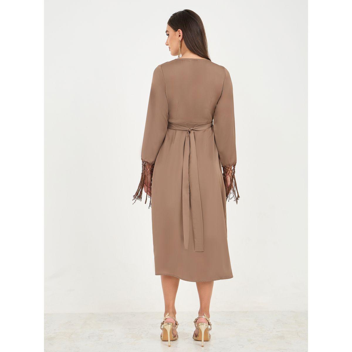 Styli Tassel Trim Sleeves Asymmetric Hem Wrap Midi Dress-women-clothing-dresses-image-4