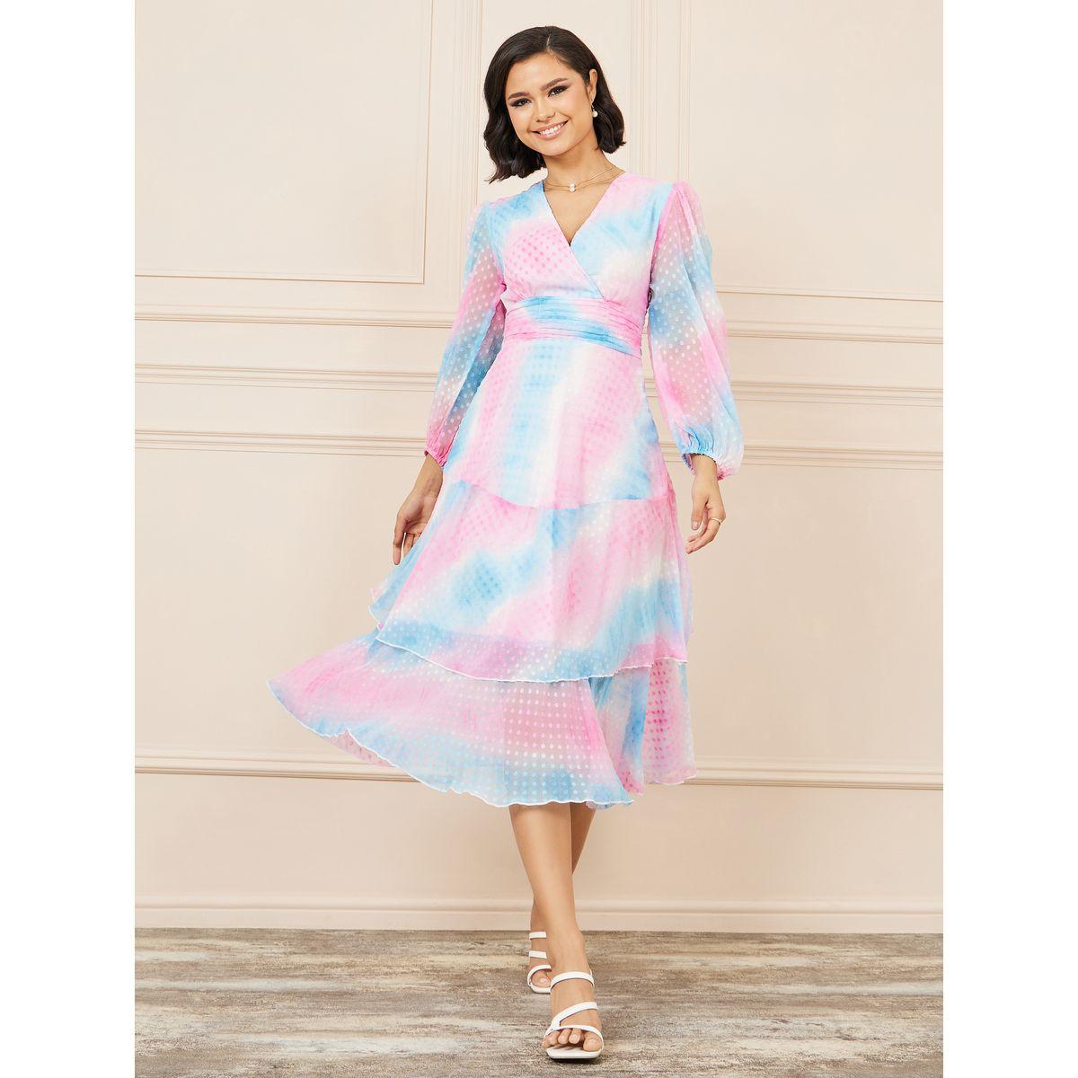 فستان ميدي بكسرات وطبعة تاي داي-women-clothing-dresses-image-1