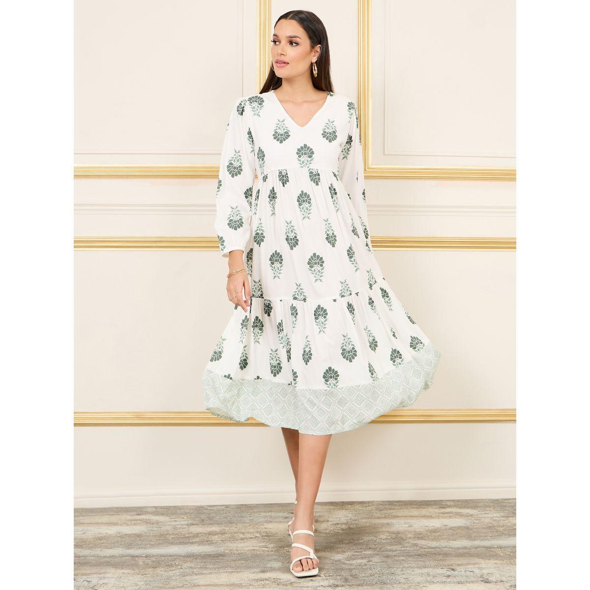 Styli Damask Print Tiered Shift Midi Dress-women-clothing-dresses-image-1