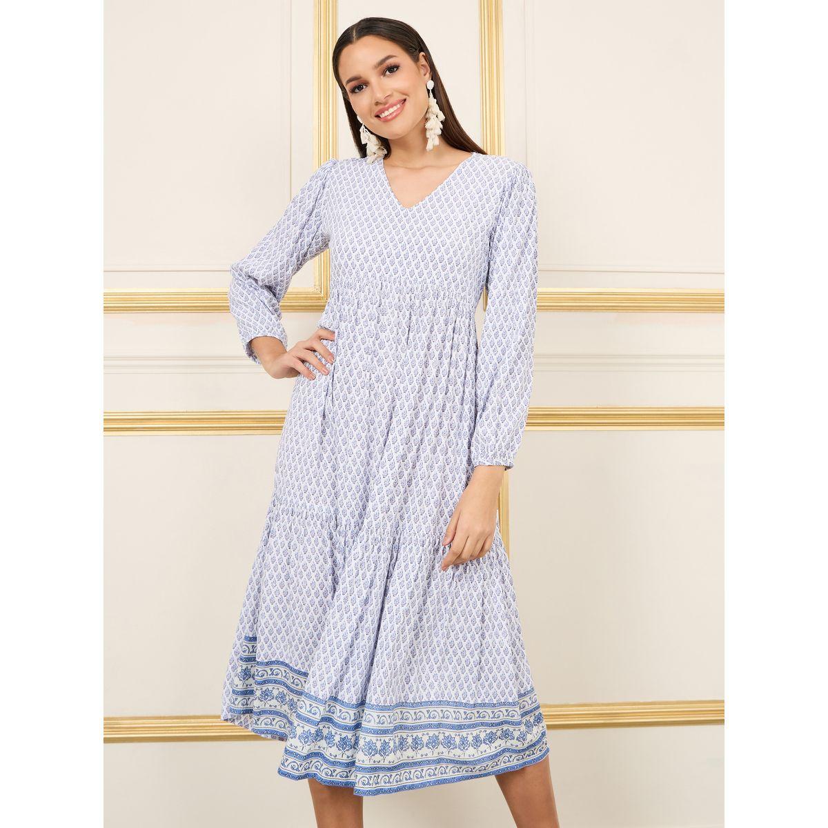 فستان ميدي مطبع بالكامل مع كسرات-women-clothing-dresses-image-1